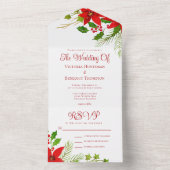 Helder Rood Groen Kerst Poinsettia Huwelijk All In One Uitnodiging (Binnen)