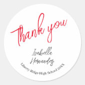 Helder rood handgeschreven gepersonaliseerd Afstud Ronde Sticker (Voorkant)