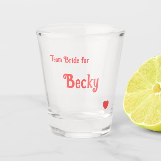 Helder Rood Hart Team Bruid Shot Glas (Voorkant)