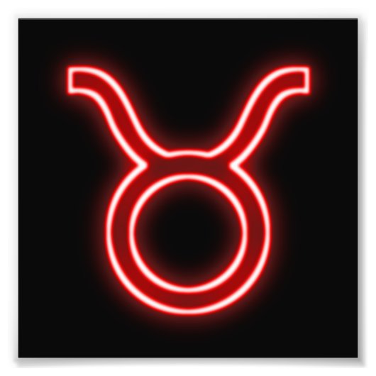Helder rood neon - Taurus het Bull Star-teken Foto Afdruk (Voorkant)