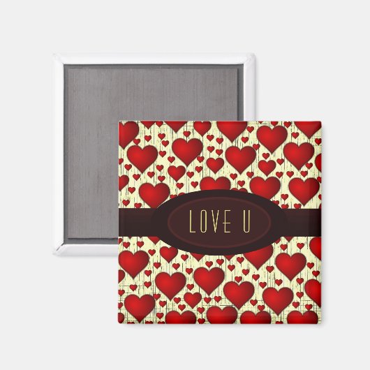 Helder rood-Romantisch hartenpatroon U Magneet (Voorkant / Achterkant)