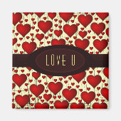 Helder rood-Romantisch hartenpatroon U Magneet (Voorkant)