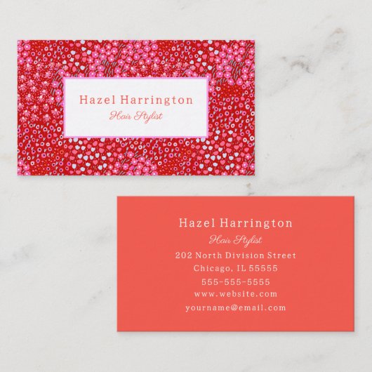 Helder Rood Roze Bloemen Visitekaartje Hair Stylis (Voorkant / Achterkant)