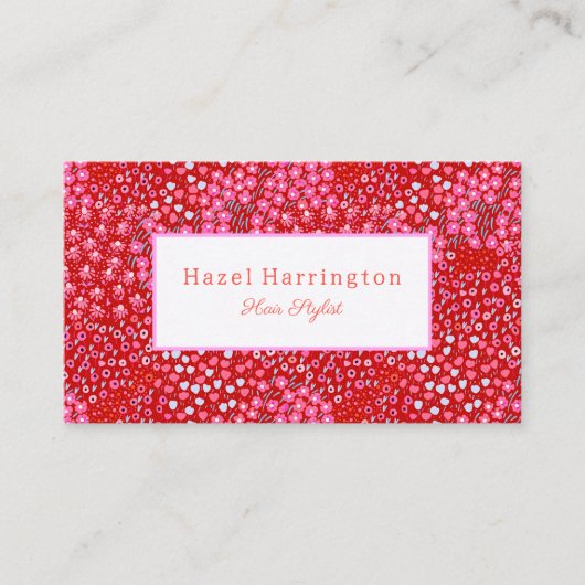 Helder Rood Roze Bloemen Visitekaartje Hair Stylis (Voorkant)