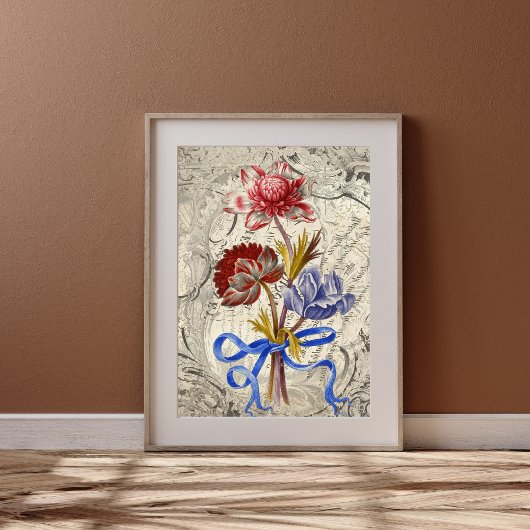 Helder Rood-roze Boeket van Bloemen Decoupage Pape Tissuepapier