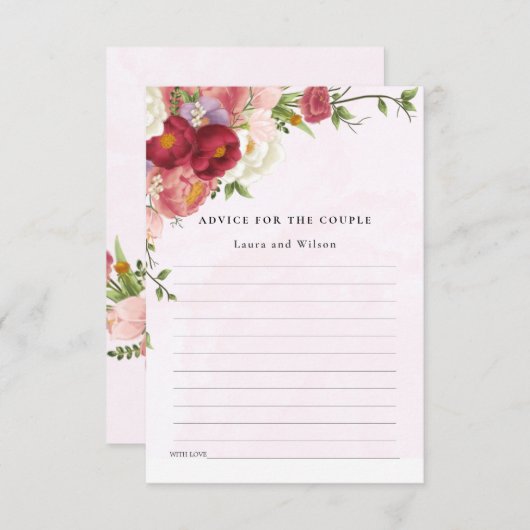Helder Rood Roze Witte Bloem Trouwdouche Advies Informatiekaartje (Voorkant / Achterkant)