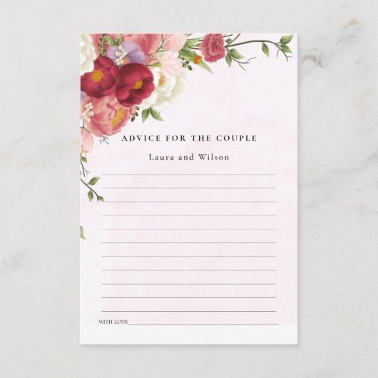 Helder Rood Roze Witte Bloem Trouwdouche Advies Informatiekaartje (Voorkant)