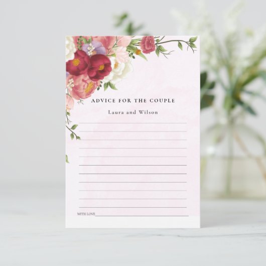 Helder Rood Roze Witte Bloem Trouwdouche Advies Informatiekaartje (Staand voorkant)