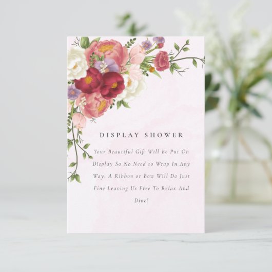 Helder Rood Roze Witte Bloemen Display Baby shower Informatiekaartje (Staand voorkant)