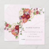 Helder Rood Roze Witte Bloemen Luier Raffle Baby Informatiekaartje (Voorkant / Achterkant)