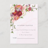 Helder Rood Roze Witte Bloemen Luier Raffle Baby Informatiekaartje (Voorkant)
