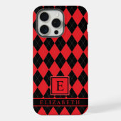  Helder Rood Roze Zwart Argyle Patroon iPhone Hoesje (Achterkant)