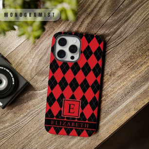 Helder Rood Roze Zwart Argyle Patroon iPhone 15 Pro Max Case