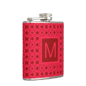 Helder Rood Sierlijk Patroon Met Monogram Heupfles (Rechts)