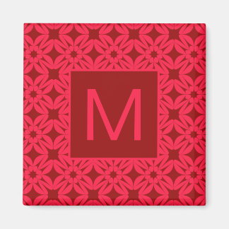 Helder Rood Sierlijk Patroon Met Monogram Magneet