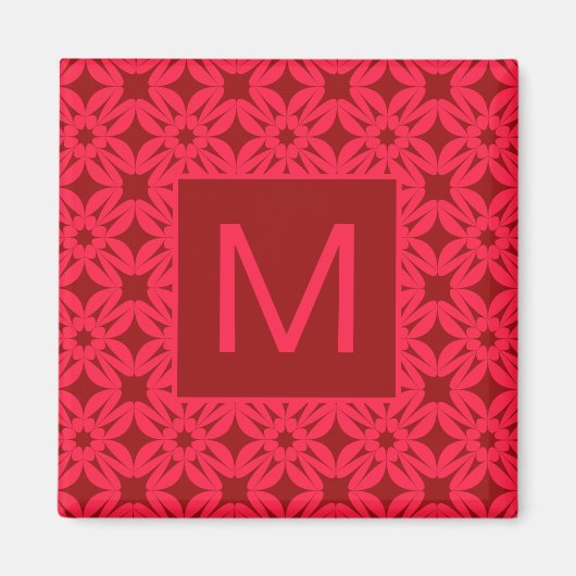 Helder Rood Sierlijk Patroon Met Monogram Magneet (Voorkant)