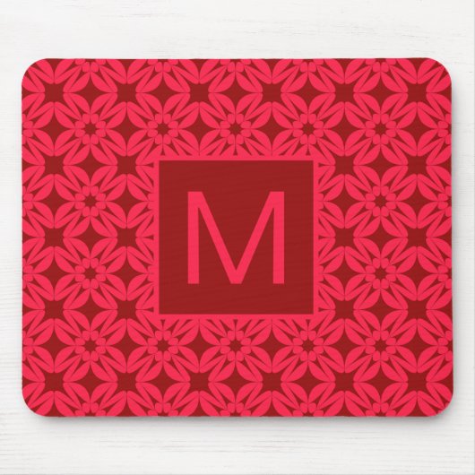 Helder Rood Sierlijk Patroon Met Monogram Muismat (Voorkant)