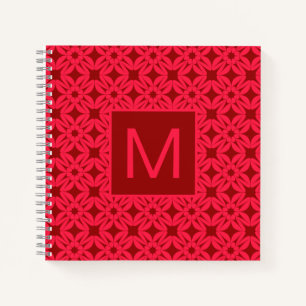 Helder Rood Sierlijk Patroon Met Monogram Notitieboek