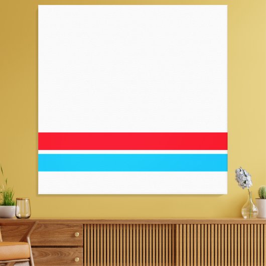 Helder rood Sky Blauw Bodem Racing Stripes op Wit Canvas Afdruk (Insitu (Woonkamer))