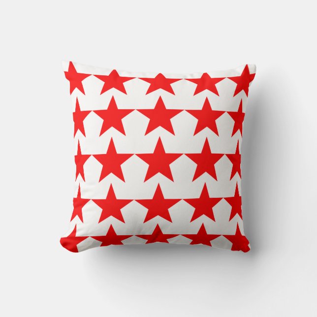Helder Rood Sterrenpatroon op Wit Kussen (Voorkant)