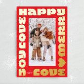 Helder rood vet goud moderne kerstfoto folie feestdagenkaart