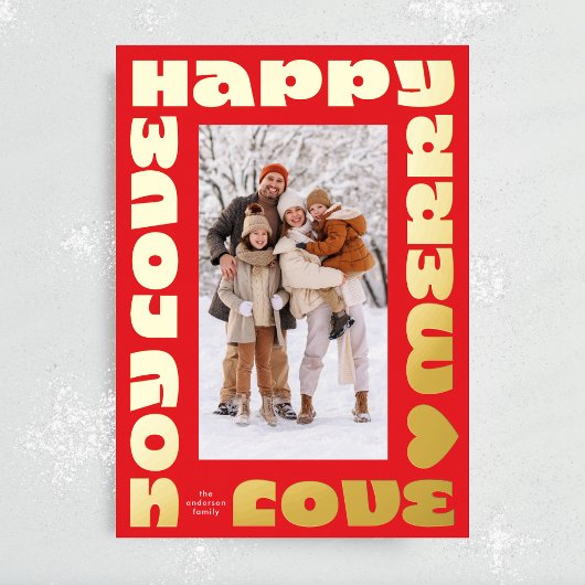 Helder rood vet goud moderne kerstfoto folie feestdagenkaart