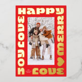 Helder rood vet goud moderne kerstfoto folie feestdagenkaart (Voorkant)