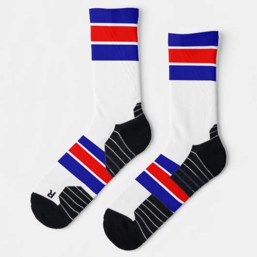 Helder Rood Wit & Blauw Gestreept Ontwerp Sokken (Links)