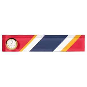 Helder Rood Wit Marine Blauw Racing Stripes Klok Naambordje