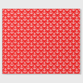 Helder Rood Wit Scheepvaart Ankers Patroon Cadeaupapier (Vlak)