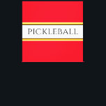 Helder Rood Wit Sinaasappel PICKLEBALL Racing Stri Canvas Afdruk<br><div class="desc">Dit stijlvolle ontwerp biedt een modern zwart lettertype in een brede, witte streep die is gemarkeerd met zwarte, gele en oranje instripes op een heldere rode achtergrond, met PICKLEBALL die over het ontwerp is geschreven. Maak het Uw Eigen: Zowel kunnen de centrumstripe kleur als de achtergrondkleur van dit ontwerp worden...</div>