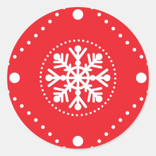 Helder Rood Wit Sneeuwvlok Kerstmis Ontwerp Ronde Sticker (Voorkant)