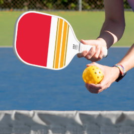 Helder Rood Wit Twin Geel Bruin Racing Stripes Pickleball Paddle