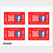 Helder rood witte bedrijfsnaam qr code Facebook Rechthoekige Sticker (Vel)