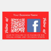 Helder rood witte bedrijfsnaam qr code Facebook Rechthoekige Sticker (Voorkant)