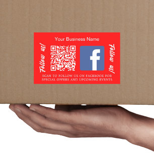 Helder rood witte bedrijfsnaam qr code Facebook Rechthoekige Sticker
