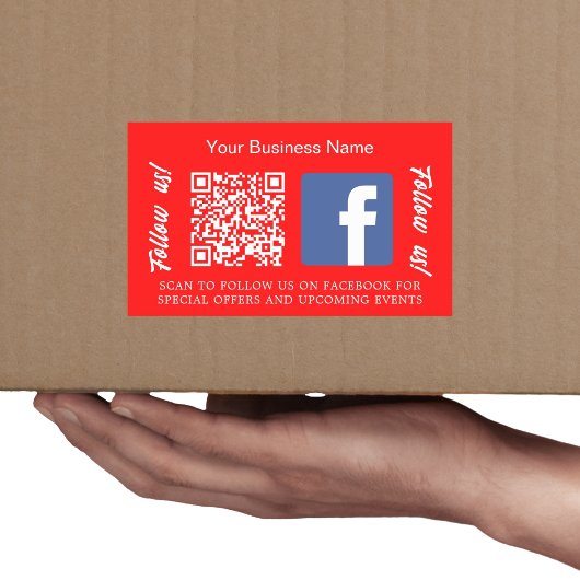 Helder rood witte bedrijfsnaam qr code Facebook Rechthoekige Sticker