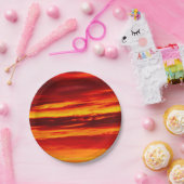 Helder rood zonsonderstel papieren bordje (Feest)