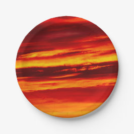 Helder rood zonsonderstel papieren bordje