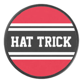 Helder Rood Zwart Wit Racing Stripes "PET TRICK" Hockey Puck
