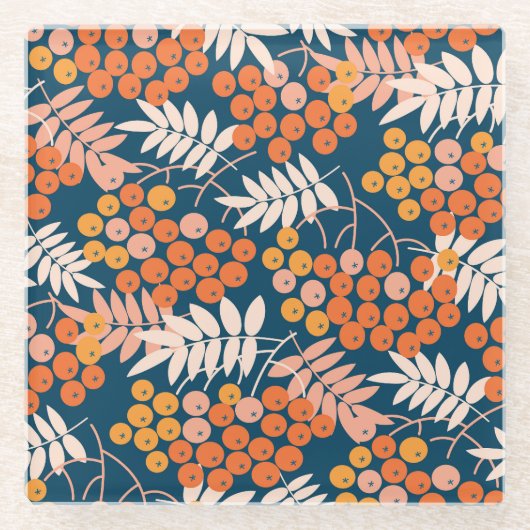 Helder Rowanberry Autumn naadloos ontwerp Glazen Onderzetter (Voorkant)