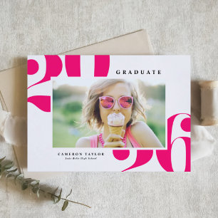 Helder Roze 2026 Krachtige Typografie Foto Afstude Aankondiging