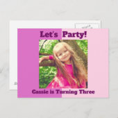 Helder Roze Aangepaste Kinderen Foto Meisjes Verja Uitnodiging Briefkaart (Voorkant / Achterkant)