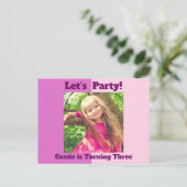 Helder Roze Aangepaste Kinderen Foto Meisjes Verja Uitnodiging Briefkaart (Staand voorkant)