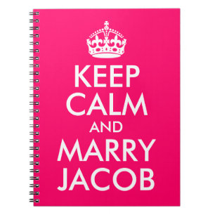 Helder Roze Aanpasbare Keep Calm en Trouw met Naam Notitieboek