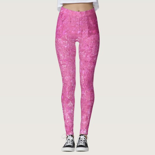 Helder Roze Abstract Mozaïek Gloss Leggings (Voorkant)
