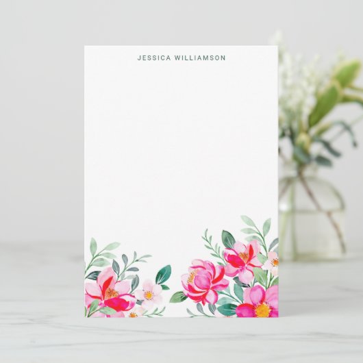 Helder Roze Aquarel Bloem Bruiloft Borrel Custom Bedankkaart (Staand voorkant)
