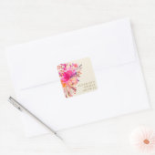 Helder Roze Aquarel Bloem Bruiloft Borrel Custom Vierkante Sticker (Envelop)