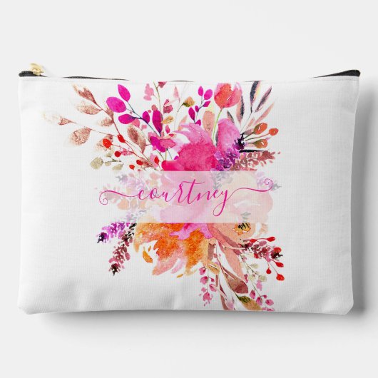 Helder roze aquarel bloemstuk gepersonaliseerd etui (Voorkant)