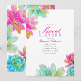 Helder roze Blauwgroen Tuin Succulenten Sweet 16 P Kaart